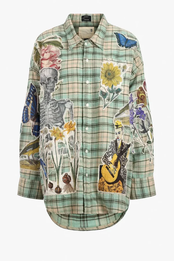 R13 Blusen & Tops<Bluse Drop Neck in Light Green Applique