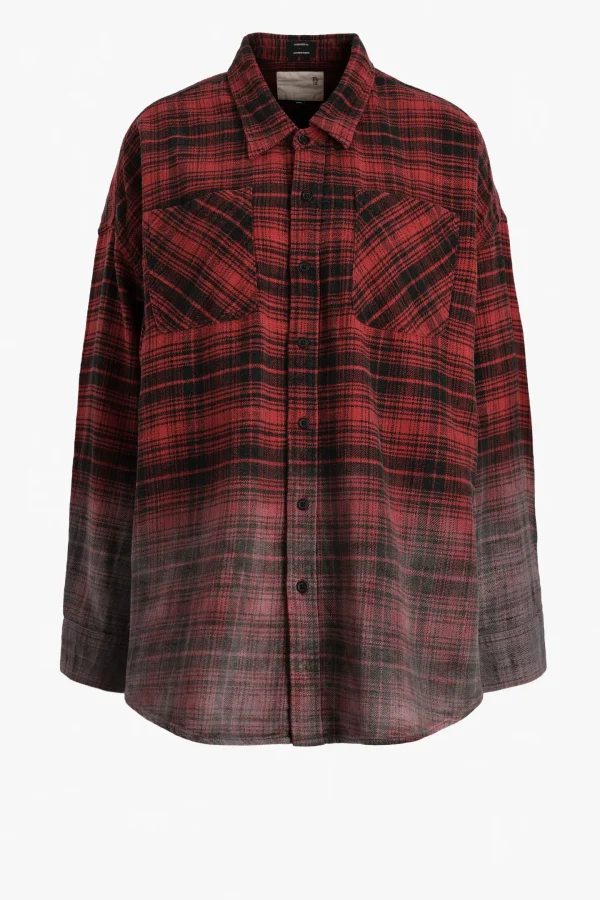 R13 Blusen & Tops<Bluse Drop Neck Workshirt in Red Dip Dye