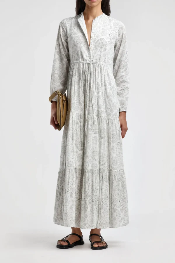 Ladneri Kleider<Kleid d'Azur in Oliv/Weiß