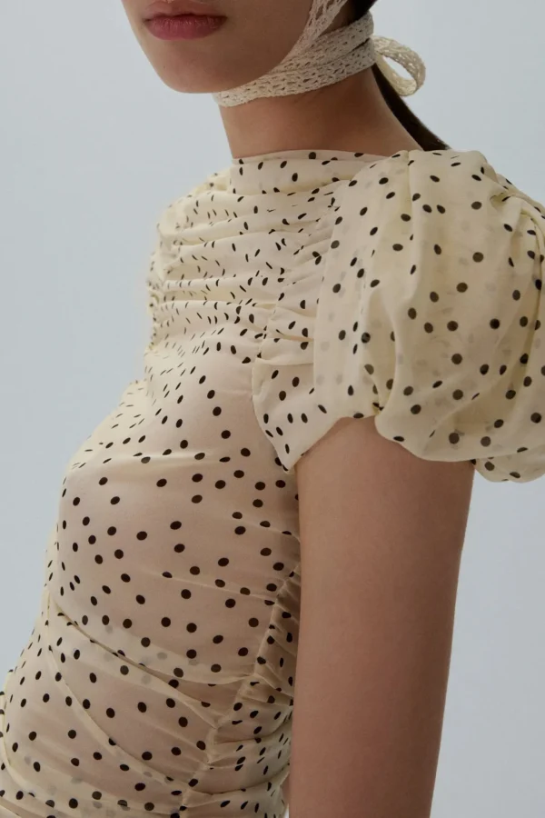 Magda Butrym Kleider<Kleid Puff Sleeve in Cream Dots