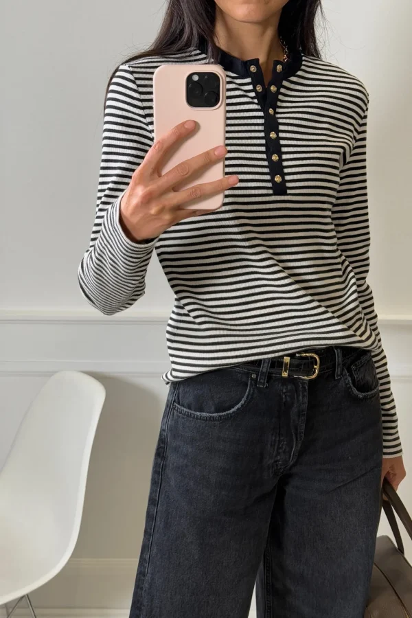 Anine Bing Shirts, Tank Tops & Longsleeves<Longsleeve Alessia in Cream/Schwarz