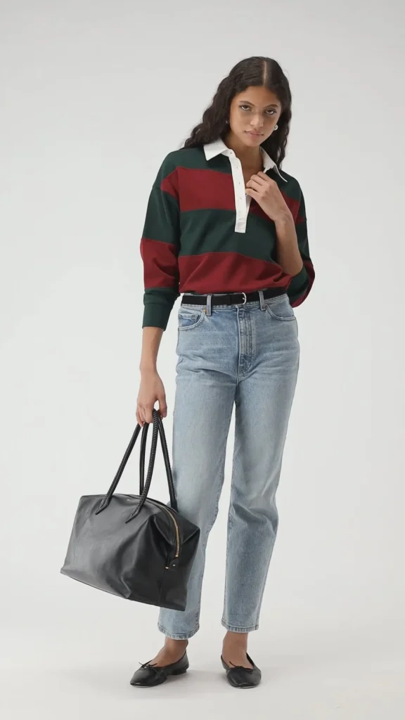 Ladneri Shirts, Tank Tops & Longsleeves<Poloshirt Varsity in Bordeaux/Dark Green