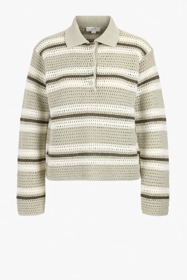 Vince Pullover<Pullover Mesh Polo in Weiß/Stone