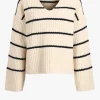 Allude Pullover<Pullover Striped V in Ivory/Schwarz