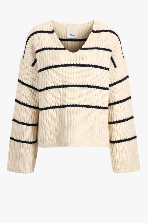 Allude Pullover<Pullover Striped V in Ivory/Schwarz