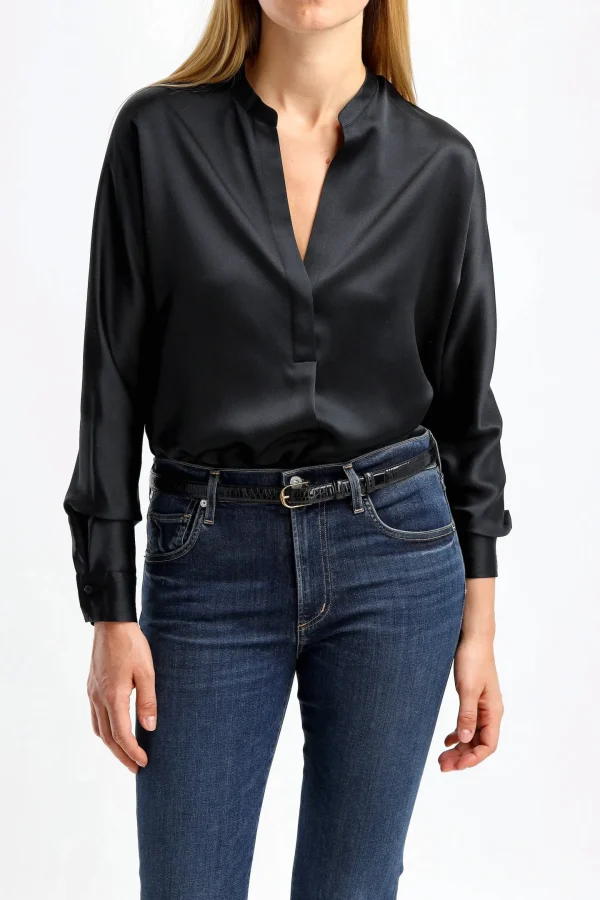 Vince Blusen & Tops<Seidenbluse Band Collar in Schwarz