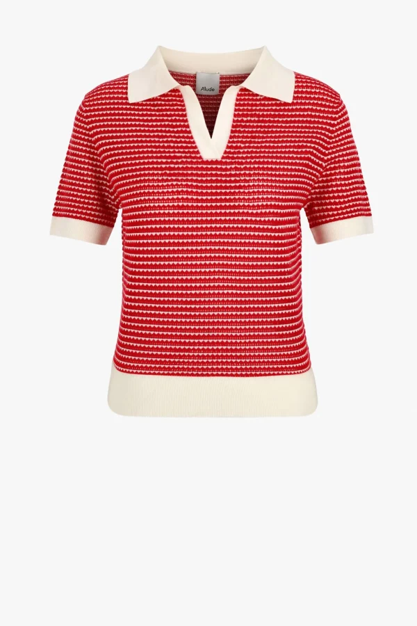 Allude Pullover<Strickshirt Polo in Rot/Ivory