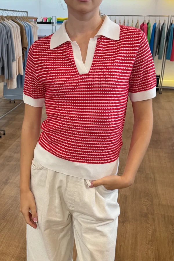 Allude Pullover<Strickshirt Polo in Rot/Ivory