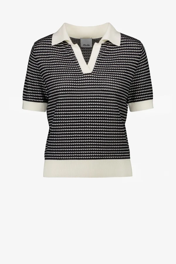 Allude Pullover<Strickshirt Polo in Schwarz/Ivory