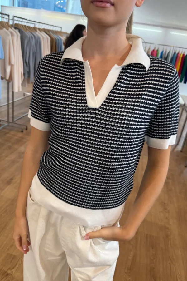 Allude Pullover<Strickshirt Polo in Schwarz/Ivory