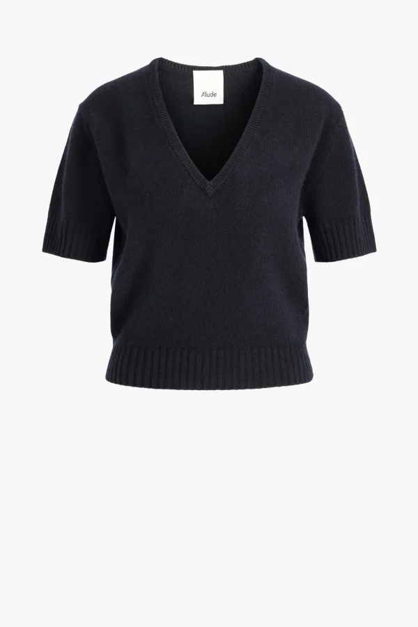 Allude Pullover<Strickshirt V-Neck in Dark Navy
