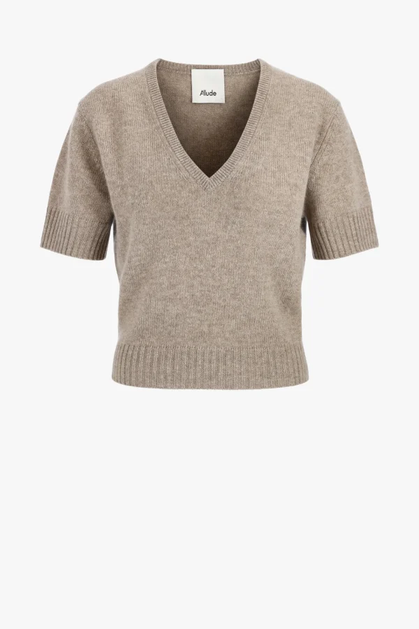 Allude Pullover<Strickshirt V-Neck in Taupe