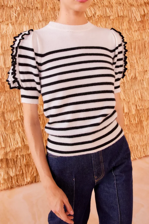 Ulla Johnson Pullover<Stricktop Ottilie in Noir Stripe