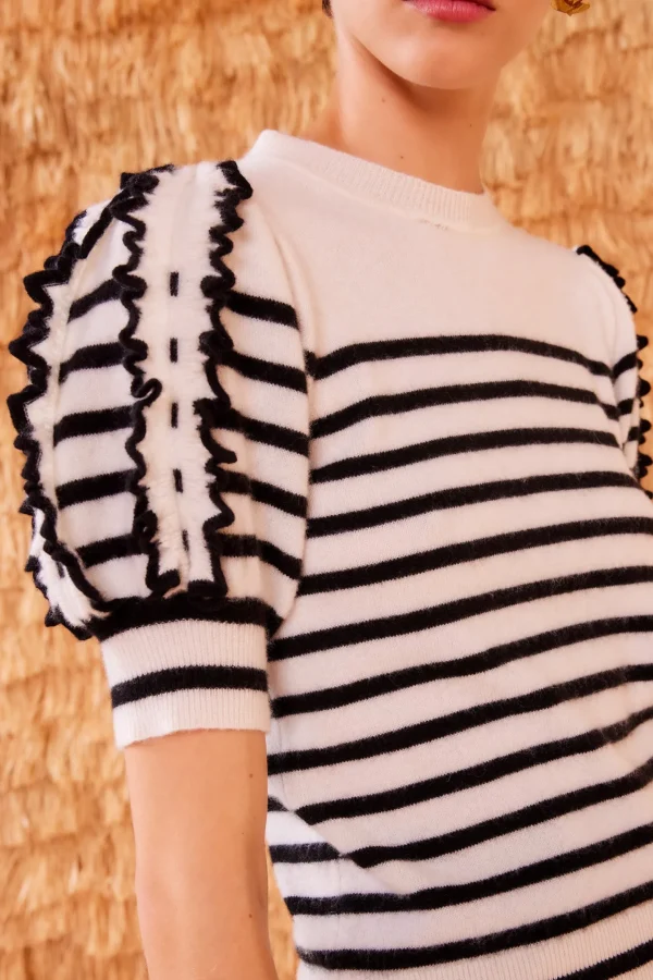 Ulla Johnson Pullover<Stricktop Ottilie in Noir Stripe