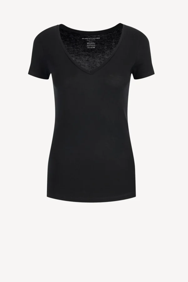 Majestic Filatures Shirts, Tank Tops & Longsleeves<T-Shirt mit V in Schwarz