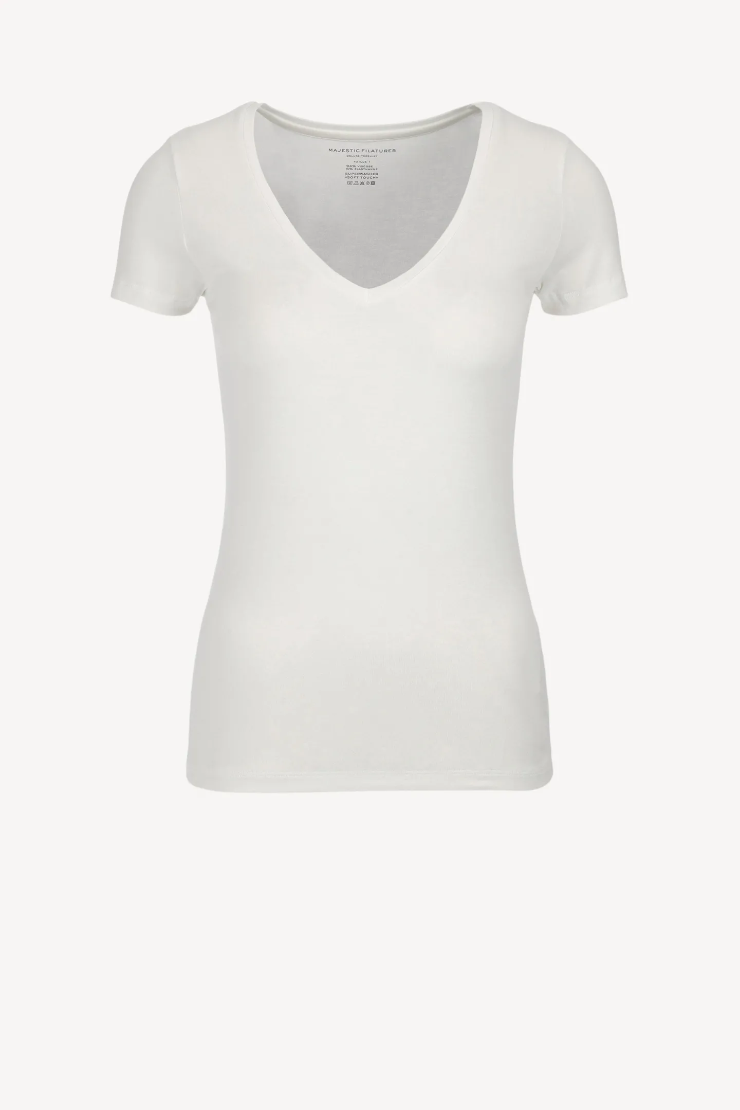 tshirt_mit_v_in_wei_0.webp Majestic Filatures Shirts, Tank Tops & Longsleeves<T-Shirt mit V in Weiß