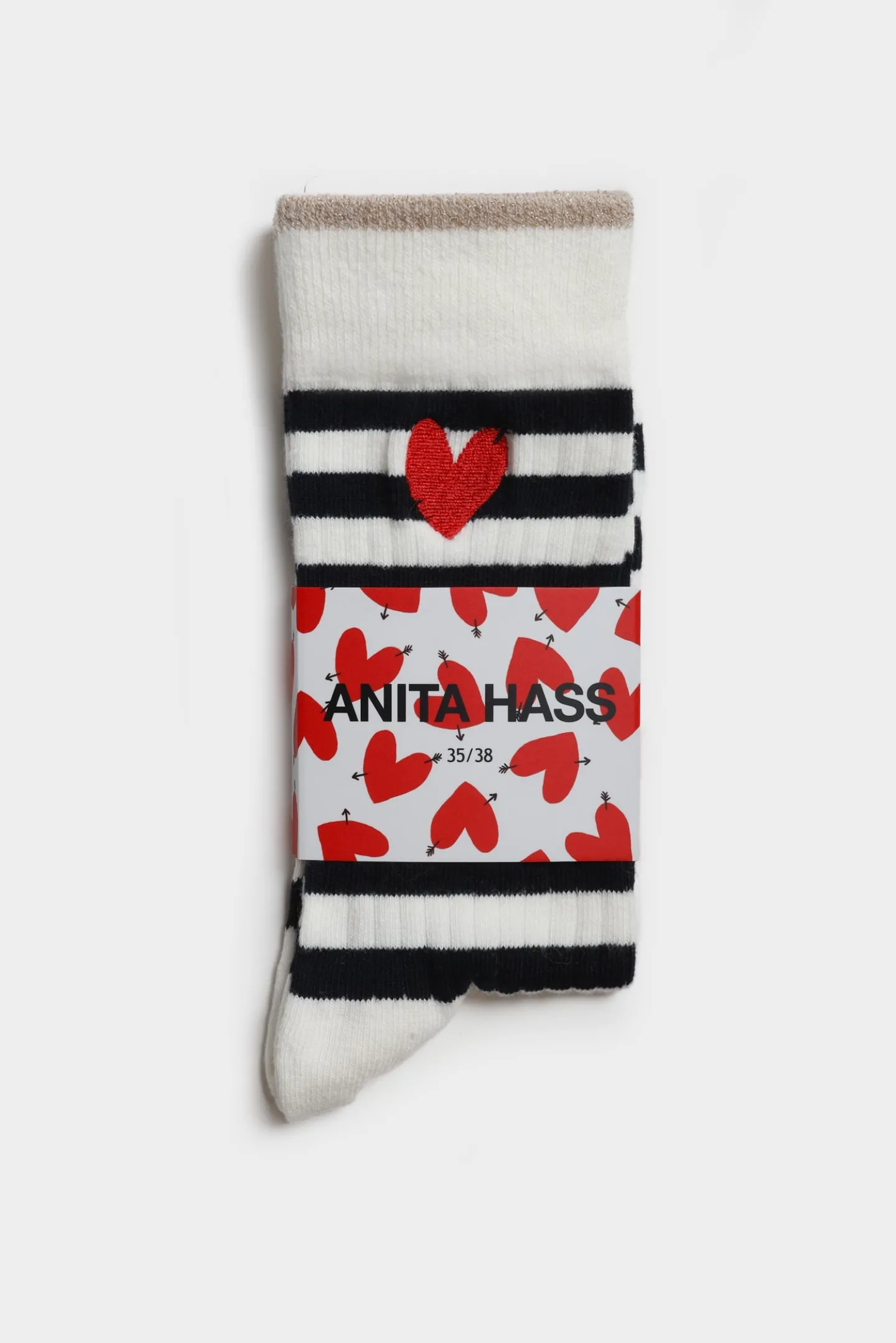 gestreifte_socken_heart_i_0.webp Anita Hass Socken<Gestreifte Socken 'Heart' in Ivory/Navy