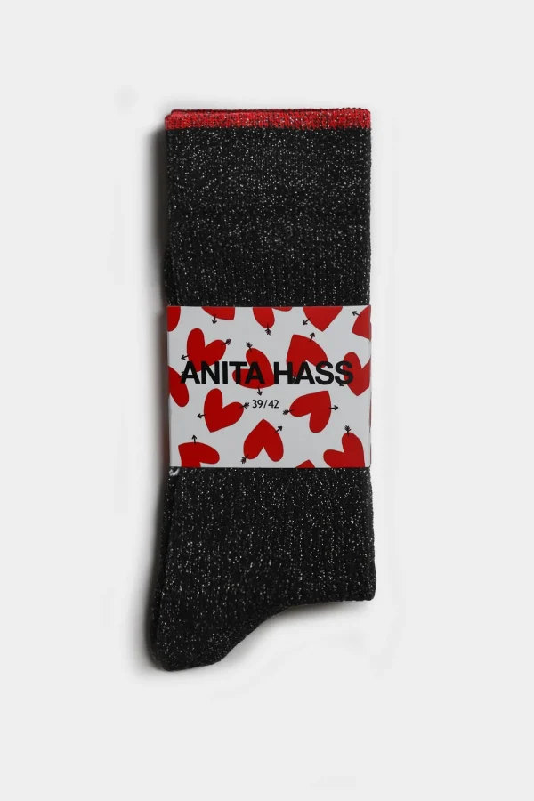 Anita Hass Socken<Lurexsocken in Schwarz/Rot