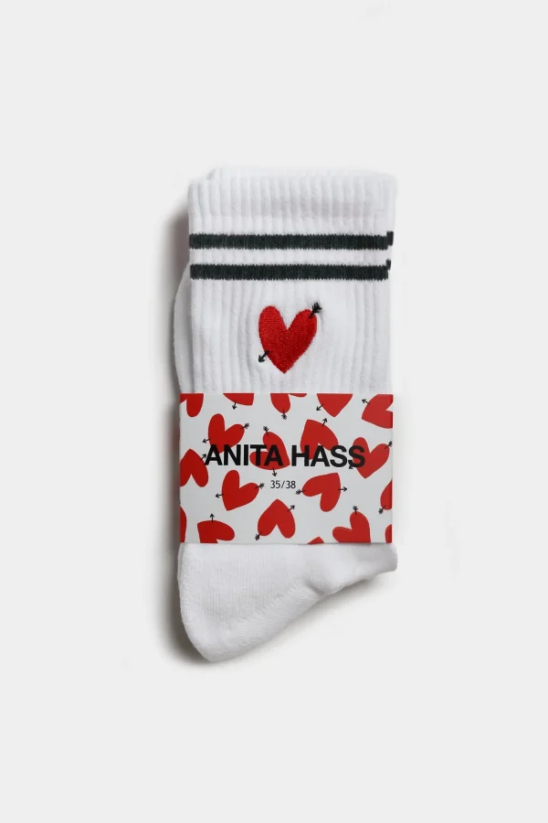 Anita Hass Socken<Sportsocken 'Heart' in Weiß/Grün